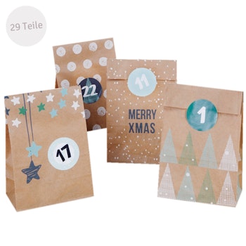 Adventskalender Tüten (17,5x10cm), Kordel & Zahlensticker