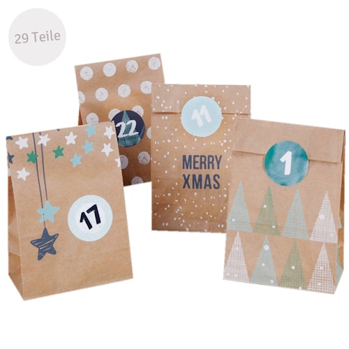 Adventskalender Tüten (17,5x10cm), Kordel & Zahlensticker
