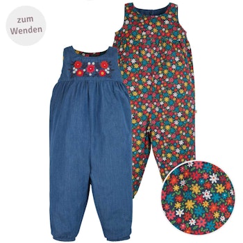 Strampler zum Wenden Blumen jeans-blau