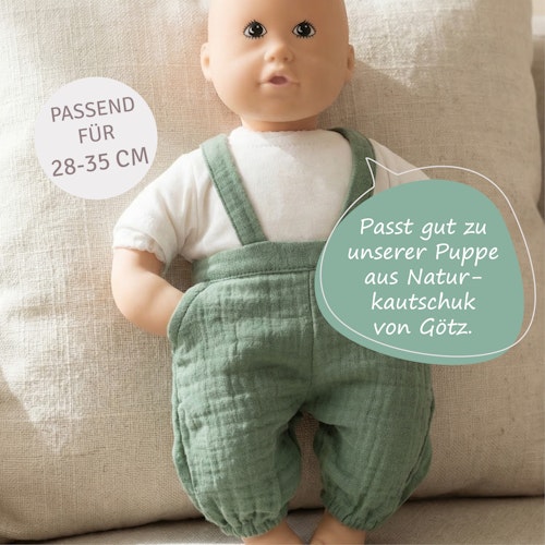 Puppen Latzhose m. Shirt 28-35cm grün, Bio-Baumwolle
