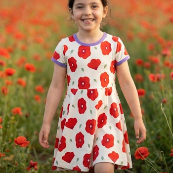 Flatterkleid kurzarm Mohn weiß