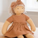 Vorschaubild Puppenkleid 35-45cm mit Haarband karamell, Bio-Baumwolle
