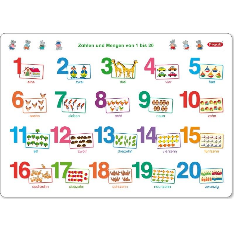 Lerntafel Zahlen und Mengen 1-20 ab 5 Jahre - 45 x 32 cm