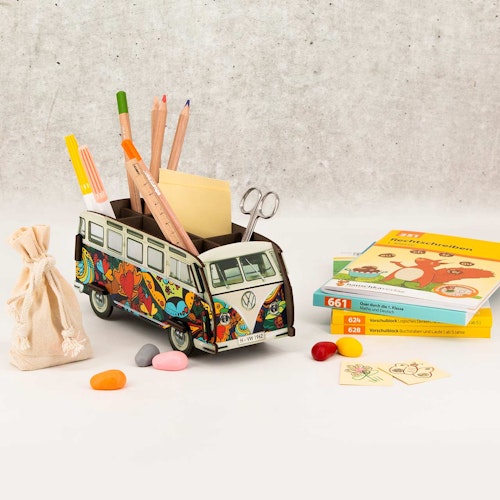 Stiftebox zum Stecken VW T1 Popart Herzen