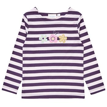 Weiches Langarmshirt mit Blumen, lila-rosa gestreift