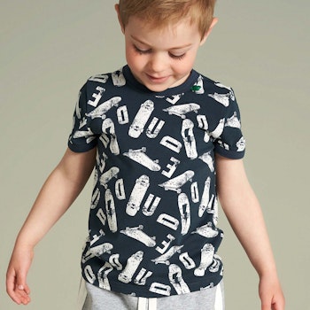 Shirt kurzarm Skateboard-Druck dunkelblau