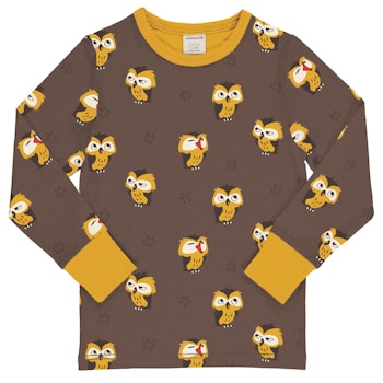 Braunes Langarmshirt mit Eulen
