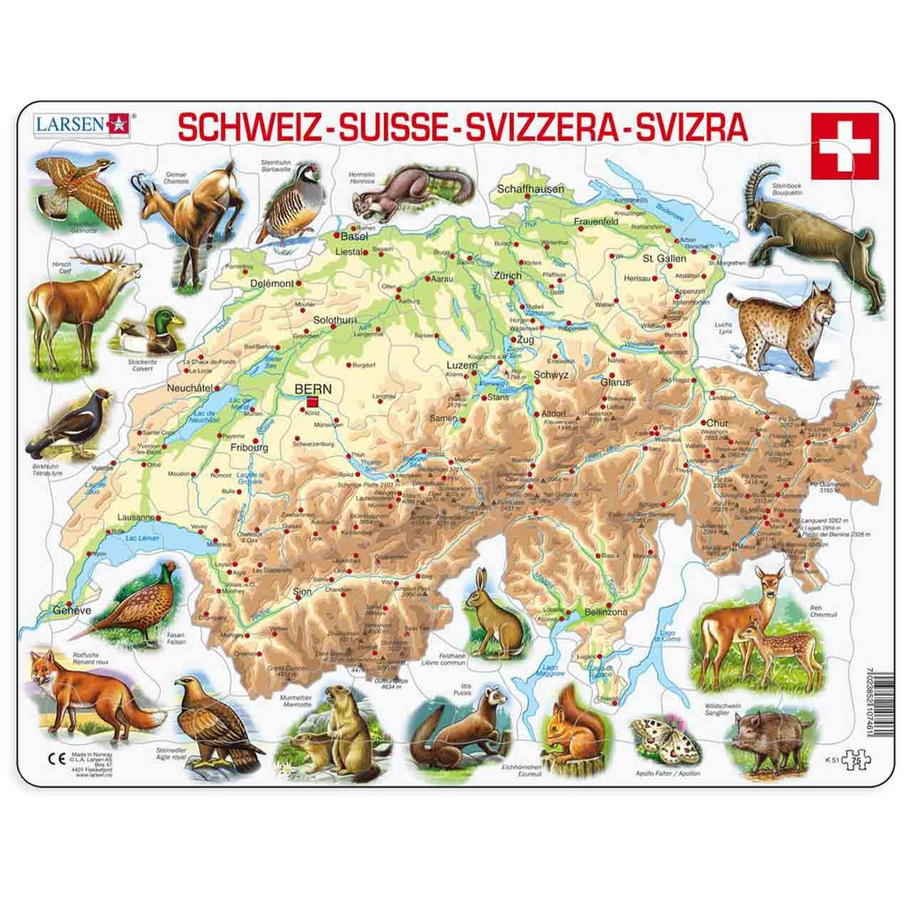 Lernpuzzle Schweiz Karte für Kinder ab 6 Jahre