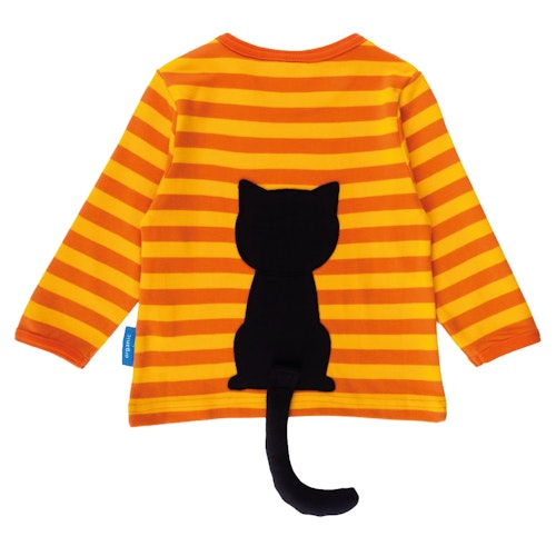Gestreiftes Langarmshirt Katzen-Applikation pink