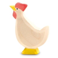 Huhn weiss nach oben schauend Holzfigur 6 cm hoch