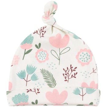 Babymütze Knoten rosa Blümchen Muster