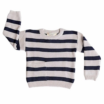 Weicher Strickpullover dunkelblau-beige gestreift