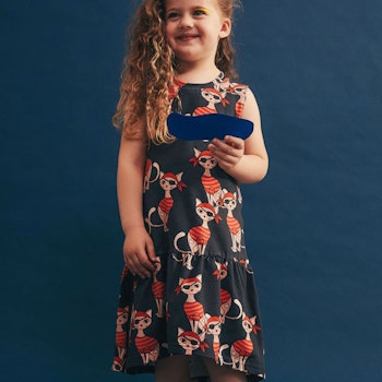Kleid ohne Arm Katzen Print anthrazit
