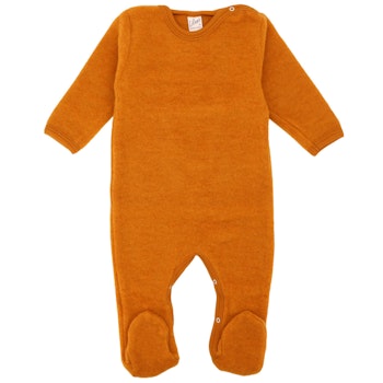 Babystrampler Wollplüsch mit Fuß curry