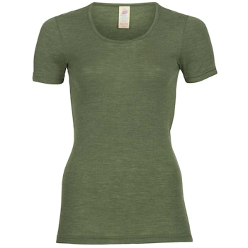 Damen Wolle Seide kurzarm Shirt oliv-grün