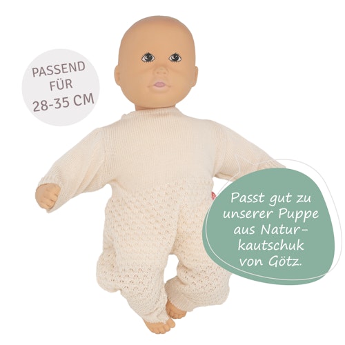 Puppen Strickstrampler 28-35cm beige, Bio-Baumwolle