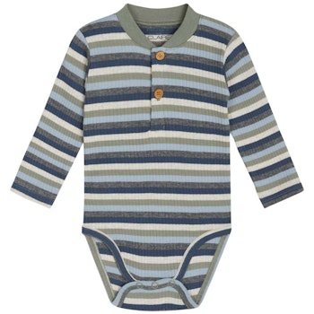 Dehnbares Body langarm Ripp grün-blau