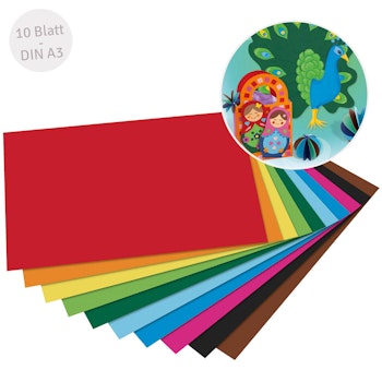 Tonpapier bunt DIN A3 Block 10 Blatt recycelt