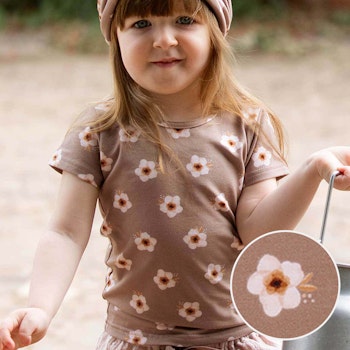 Jersey Shirt Kinder kurzarm Blumen taupe