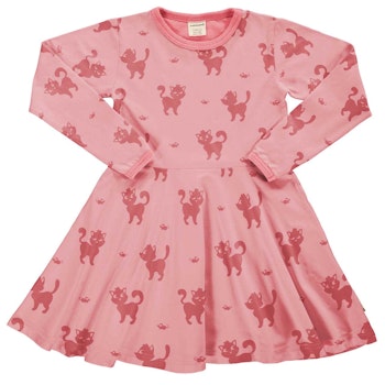 Langarm Flatterkleid Katzen rosa im Mono Look