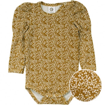 Floraler Langarmbody Puffärmel safran