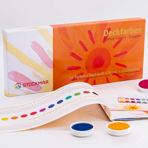 Wasserfarbkasten 12 Farben, Pinsel u. Deckweiß