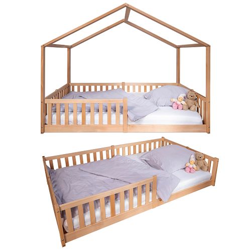 Montessori Bett 120x200 natur – Bodenbett mit Rausfallschutz