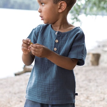 Musselin Shirt kurzarm uni blau