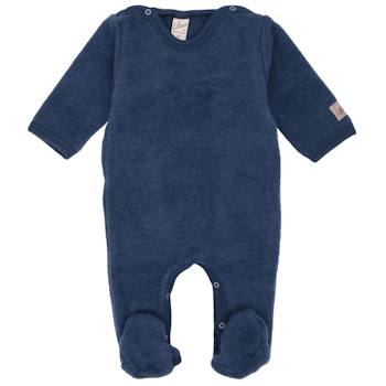 Babystrampler Wollplüsch mit Fuß marine