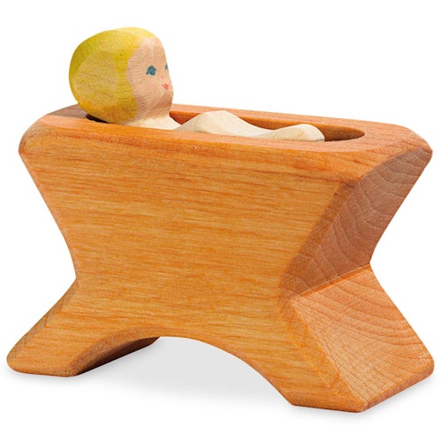 Krippe mit Kind Holzfigur  8 cm x 4,5 cm