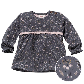 Lockeres Langarmshirt schiefergrau geblümt