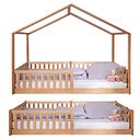 Vorschaubild Montessori Bett 90x200 natur – Bodenbett mit Rausfallschutz