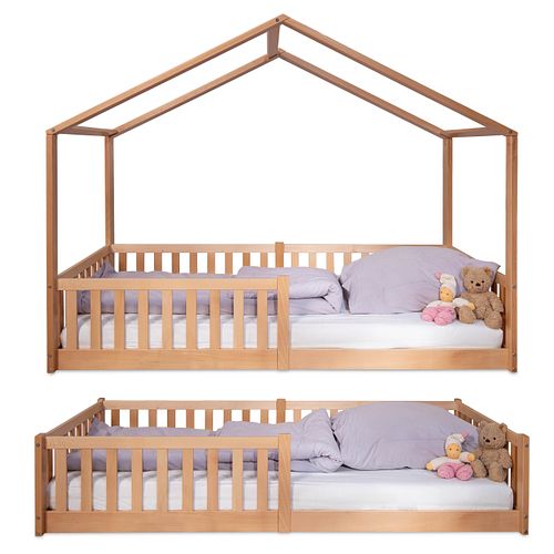 Montessori Bett 90x200 natur – Bodenbett mit Rausfallschutz