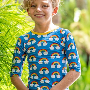Badeshirt langarm Regenbogen blau