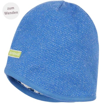 Strickmütze zum Wenden in blau melange