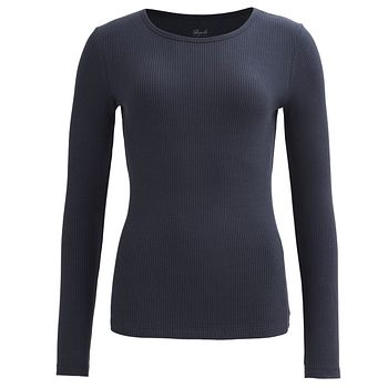 Damen Langarmshirt gerippt dunkelblau