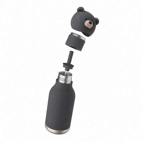 Bestie Bottle Edelstahltrinkflasche mit Trinkhalm Schwarzbär 460 ml