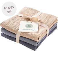 Mulltuch 3er Pack 65 x 65 cm rauchblau, taubenblau, sand