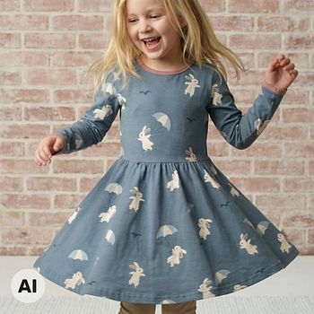 Langarm Flatterkleid Hasen blau