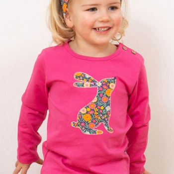 Langarmshirt Hasen-Aufnäher pink