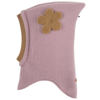 Woll Schlupfmütze Blumen-Aufnäher mauve
