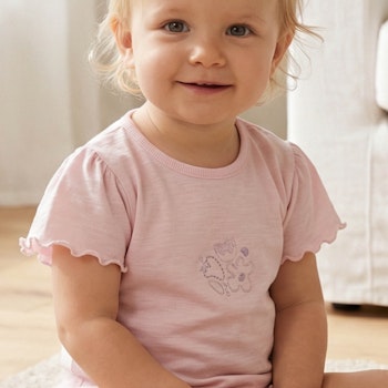 Luftiges T-Shirt Rüschenärmel flieder