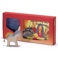 Esel und Buch mit Holzfigur
