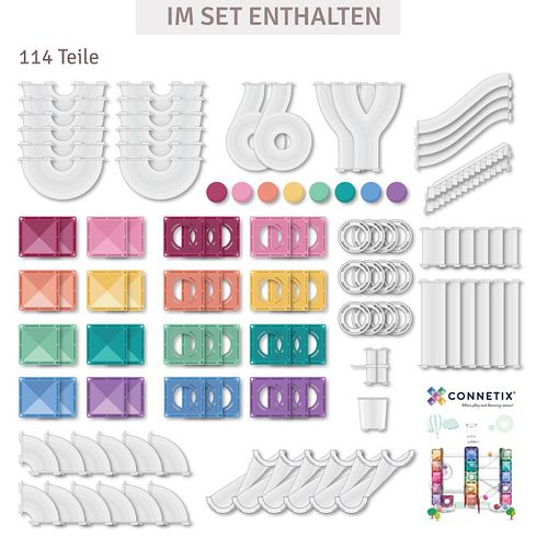 Connetix Magnetbausteine Kugelbahn 114 Teile – pastell