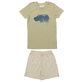 Sommer Kinder Schlafanzug kurz Hippo khaki
