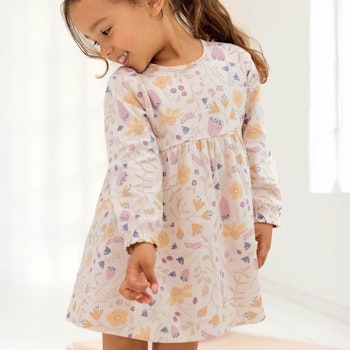 Langarm Flatterkleid Blumenmotive puderrosa