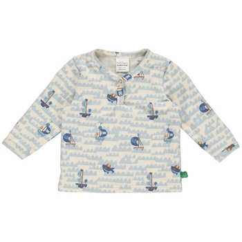 Dehnbares Langarmshirt Piratenschiffe creme-hellblau