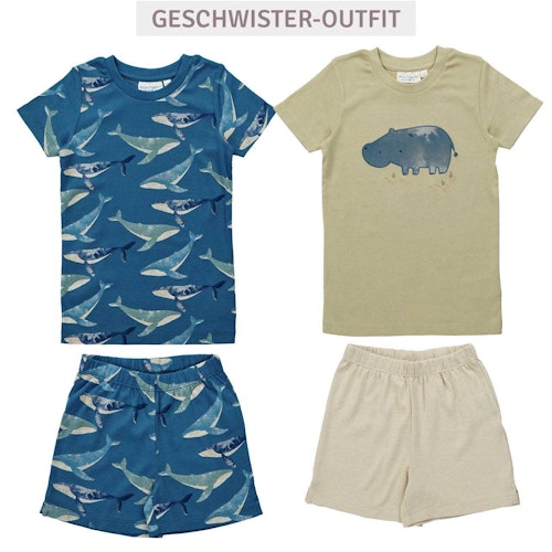 Sommer Kinder Schlafanzug kurz Hippo