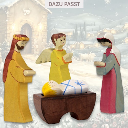 Jesus Kind in der Wiege Krippenfigur aus Holz