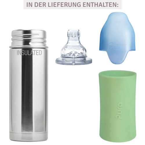 Isolierte Kleinkindflasche 6 Monate Trinklernaufsatz moosgrün